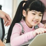 children development education, mother and daughter family playing and learning fun